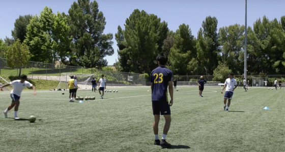 COC mens soccer players practice on the field